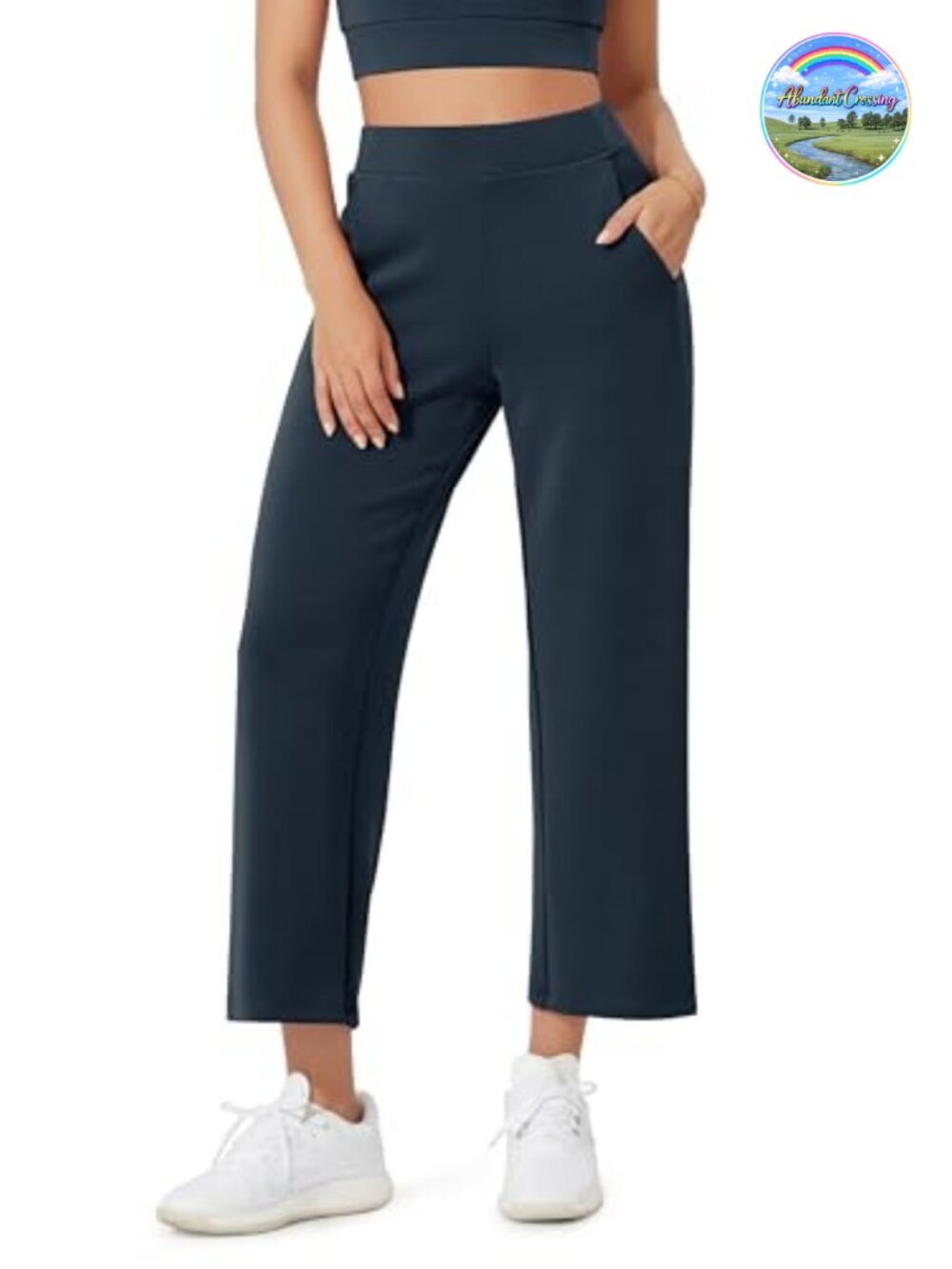 Modal High Waist Wide Leg Cropped Pants 25in Inseam Slant Pockets